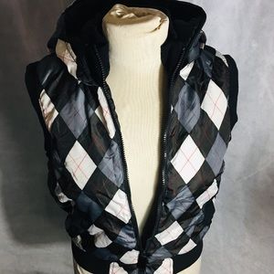 Hooded, plaid water-resistant vest